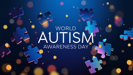 Fototapeta premium World Autism Awareness Day with colorful puzzle pieces on blue background..