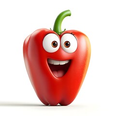 Happy Red Bell Pepper Cartoon Character, 3D Render, Funny Vegetable Illustration
