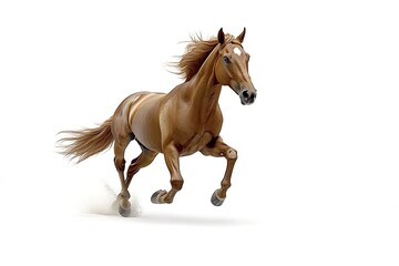 Obraz premium Stunning Chestnut Horse Galloping, Dynamic Pose, Isolated White Background