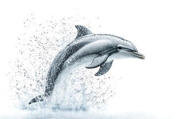 Obraz premium Stunning Dolphin Leaping from Ocean Water Splashing Isolated on White Background