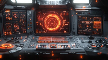 Obraz premium Futuristic spaceship cockpit with glowing displays