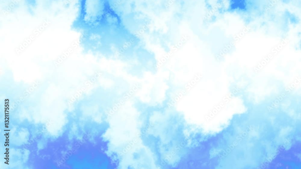 Poster Clouds Fly in the Light Blue Sky Loop. Stop Motion digital rendering. Soft clouds fly in the blue sky background