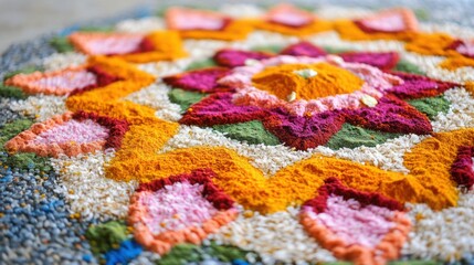 Obraz premium Vibrant Colorful Rangoli Design with Floral Patterns and Details