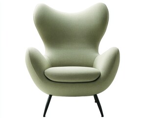 Light green upholstered armchair with sculpted back and seat