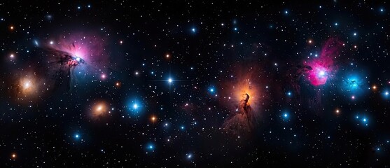 Obraz premium Dark sky idea. Stunning view of distant galaxies and colorful cosmic nebulae in deep space.