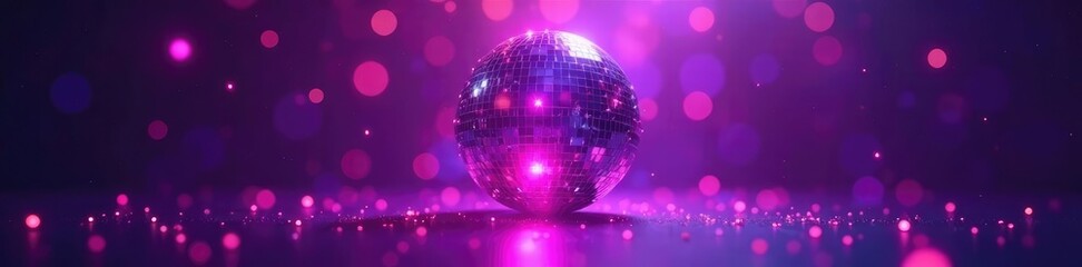 Obraz premium Glistening purple light rays surrounding a disco ball, glistening, disco ball