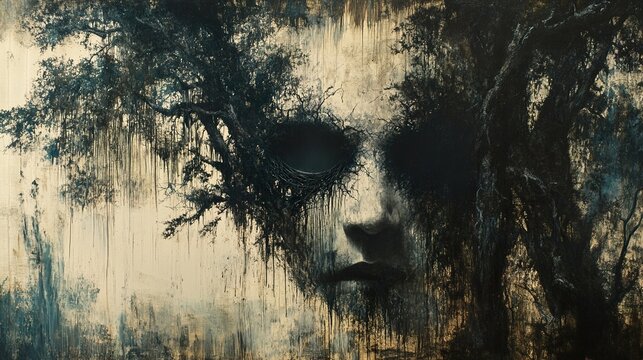 Nature's Embrace: A Dark Surreal Portrait