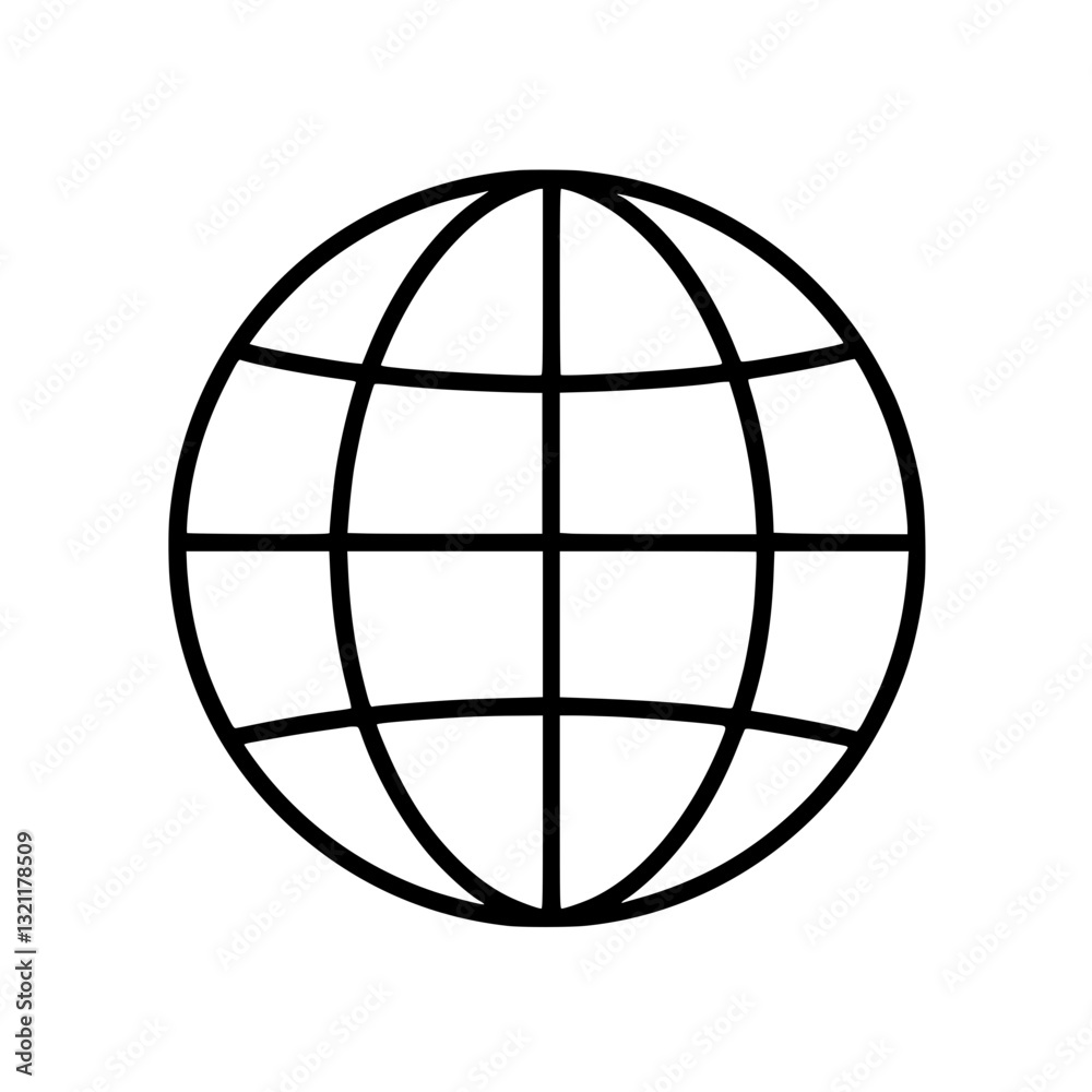 Poster global communication icon with a globe outlined with longitude and latitude lines representing world