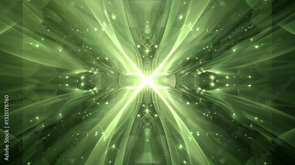 Poster abstract green light burst background with glowing elements and radiating patterns for creative desi