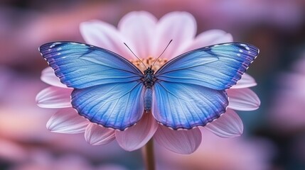 Beautiful blue butterfly on pink flower. Nature's beauty. Possible use Stock photo for wallpaper, greeting cards, etc.