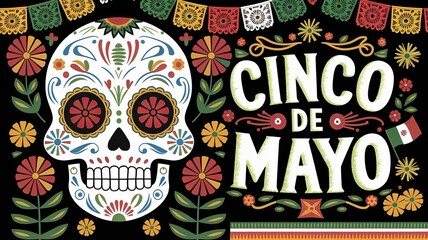 Obraz premium Colorful Sugar Skull Illustration for Cinco de Mayo and Día de los Muertos Celebrations