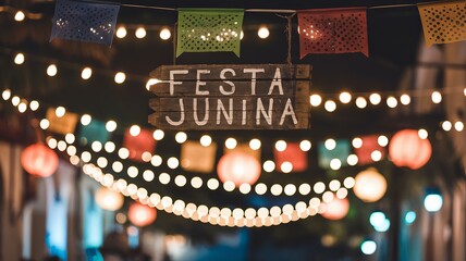 Festa Junina Celebration with Colorful Lanterns and Festive Lights – Brazilian June Festival