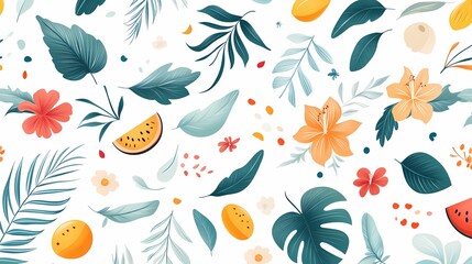 Obraz premium Tropical seamless pattern with leaves and flowers.