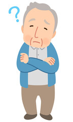 疑問があるシニア男性　表情ポーズ　高齢者　後期高齢者