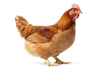 Fototapeta premium Beautiful Brown Hen, Farm Animal, Poultry, Isolated White Background