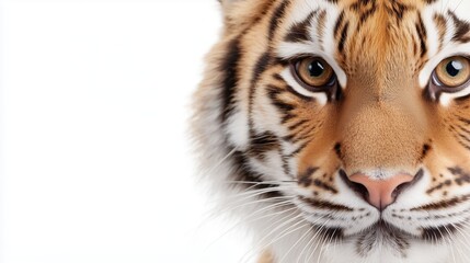 Fototapeta premium A Cat, exuding confidence and a calm demeanor, is staring into the camera like a tiger watching its prey, isolated on white background -