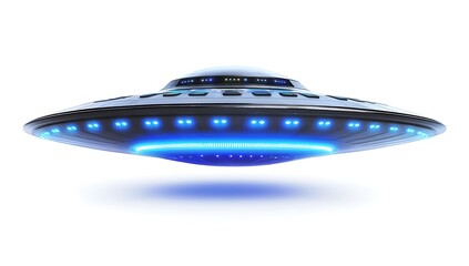Fototapeta premium Futuristic UFO Spaceship Design Sci-Fi Flying Saucer with Blue Lights, 3D Render