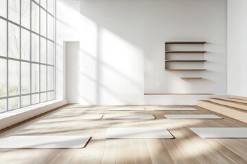 Obraz premium Bright, modern yoga studio with natural light