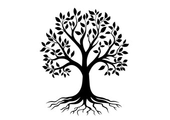 Black Silhouette Tree with Deep Roots Illustration, Nature Design Element