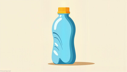 Blue plastic bottle on simple background, minimalistic design for eco-friendly concepts
