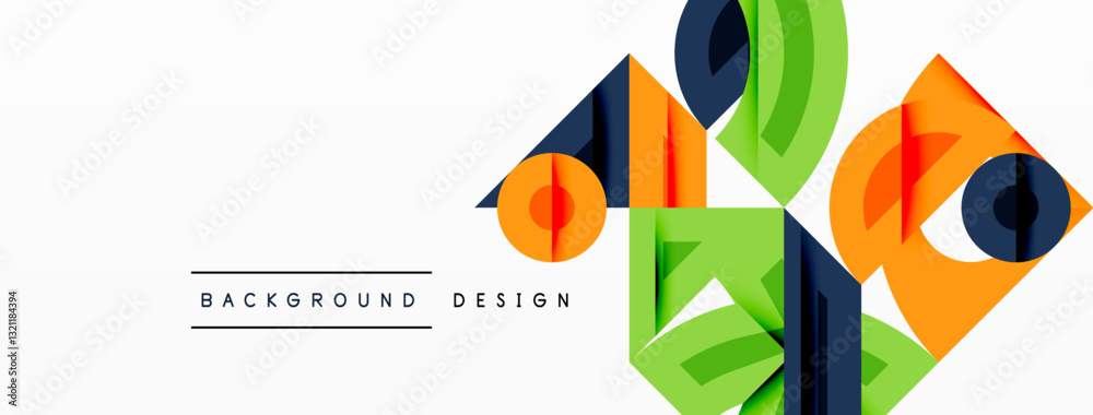 Aufkleber Abstract geometric background with shapes, featuring circular and rounded elements. Bold contrast, smooth gradients, dynamic composition, futuristic style