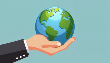 Hand holding Earth globe, symbolizing environmental care and responsibility