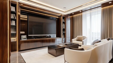 Modern Living Room Interior Design with Television and Stylish Furniture