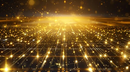 Obraz premium Golden Glittering Stars and Sparkles in a Dreamlike Background of Light and Depth in a Beautiful Perspective