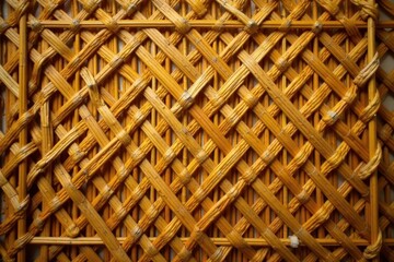 Naklejka premium Warm brown bamboo handicraft, intricate weave , craft pattern, rustic pattern