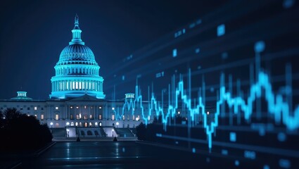 Capitol building with stock market graph symbolizes financial regulation and economic policy.