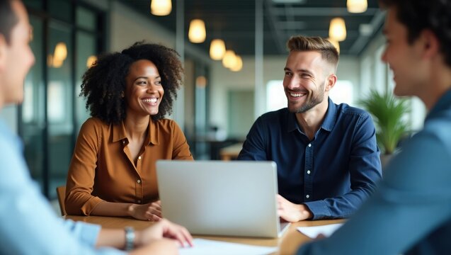 Young happy African American male executive company leader discussing project management planning strategy working with diverse busy colleagues company team at office corporate board group meeting.