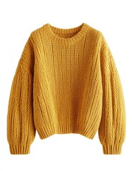 Obraz premium Mustard yellow chunky knit sweater with relaxed fit and voluminous sleeves