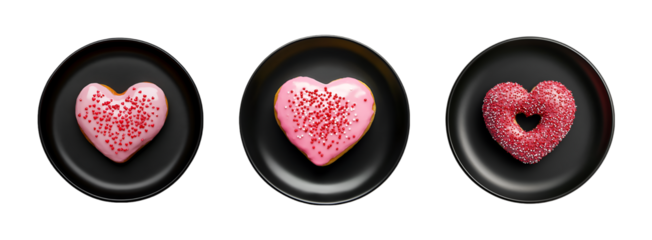 Heart shaped donut with pink icing and sprinkles isolated on a transparent background
