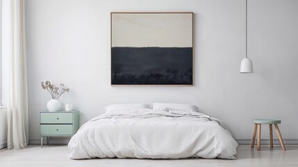 Generative AI, Minimalist Contemporary Bedroom with Abstract Art and Cozy Textures