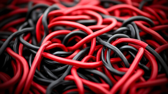 Red and Black Wires: A Tangled Mess of Electrical Cords, Complex Wiring System