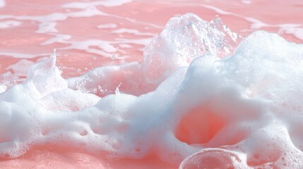 Fototapeta premium Pink Ocean Waves Foam Texture - Serene pink ocean waves, soft foam, tranquil beach, summer vibes, dreamy seascape