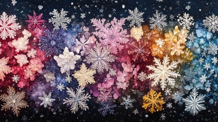 Colorful snowflake design, winter background, decorative