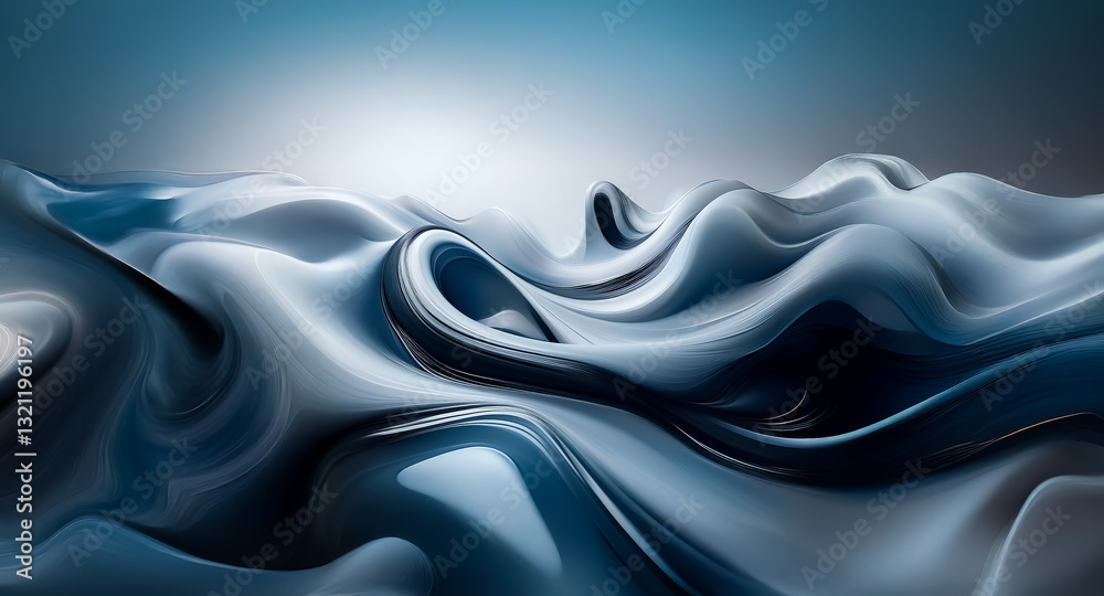 Poster abstract flowing waves in shades of blue and white create a smooth, liquid-like surface. the gentle 