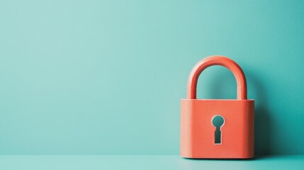 Secure Medical Data Protection Padlock - A coral padlock symbolizes data security, privacy, confidentiality, protection, and safety in healthcare. Medical information safeguard concept
