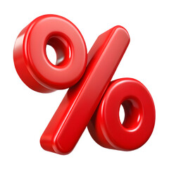 3d red percent discount sign isolated on transparent background