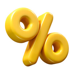 3d yellow percent discount sign isolated on transparent background