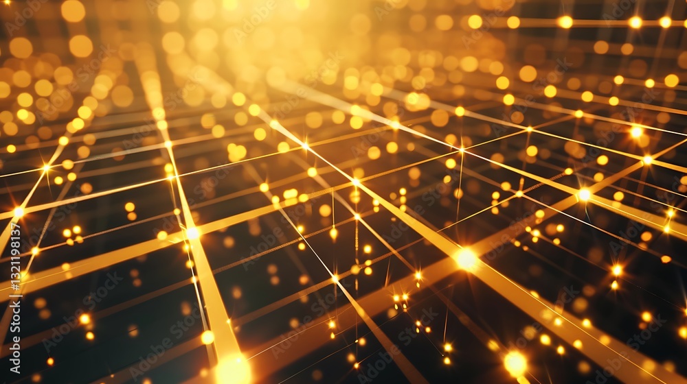 Wall mural golden sparkling background with bright light effects and abstract lines for visual design and art p
