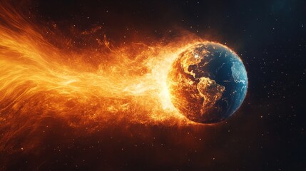 Fototapeta premium Earth surrounded by bright energy waves as it breaks into shards 