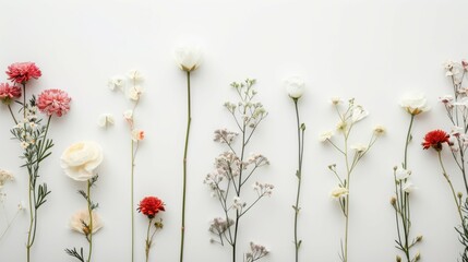 Floral Compositions on Clean White Background, Minimalist Design, Focus on Shapes and Textures, Elegant and Modern Aesthetic