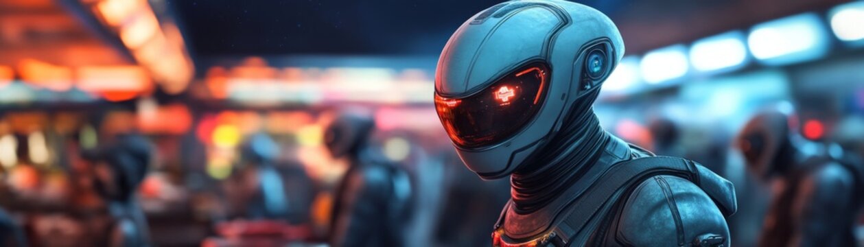 Intergalactic market with alien merchants trading advanced technology, surreal deep-space civilization