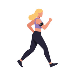 Active woman running in sportswear with fitness tracker in flat vector illustration