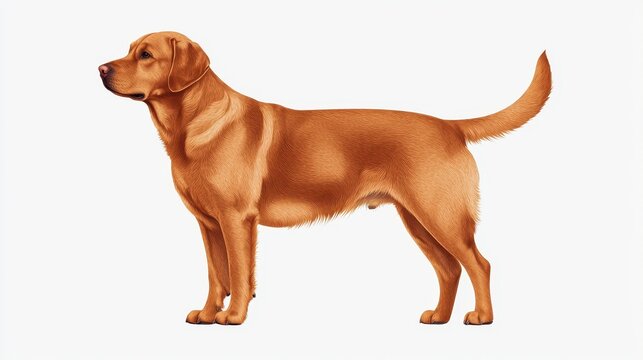 Illustration of a fox red Labrador Retriever standing in profile. Dog breed illustration.
