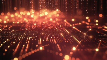 Fototapeta premium Abstract visualization of glowing data streams and particles in a digital landscape with depth and movement