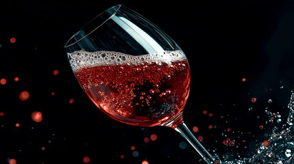 Fototapeta premium Dynamic Splash Photography of Rose Wine with Dramatic Black Background