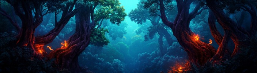 Enchanted forest with glowing ethereal creatures, mystical fantasy realm, ultra-detailed